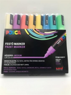 Dekormarker készlet, 1,8-2,5 mm, UNI "Posca PC-5M", 8 különböző pasztell szín